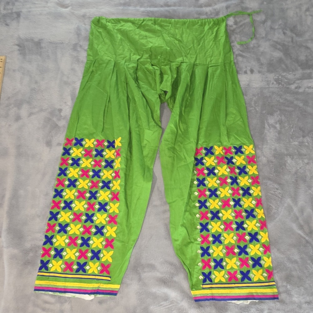 Shalwar Wide Leg‎ Drawstring Trousers Pants Indian Harem Phulkari Embroidery
